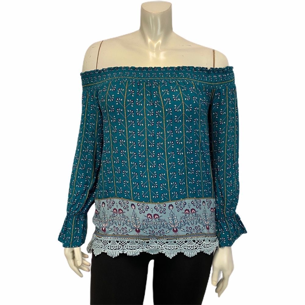 Mason Belle Green Off Shoulder Long Sleeve Blouse